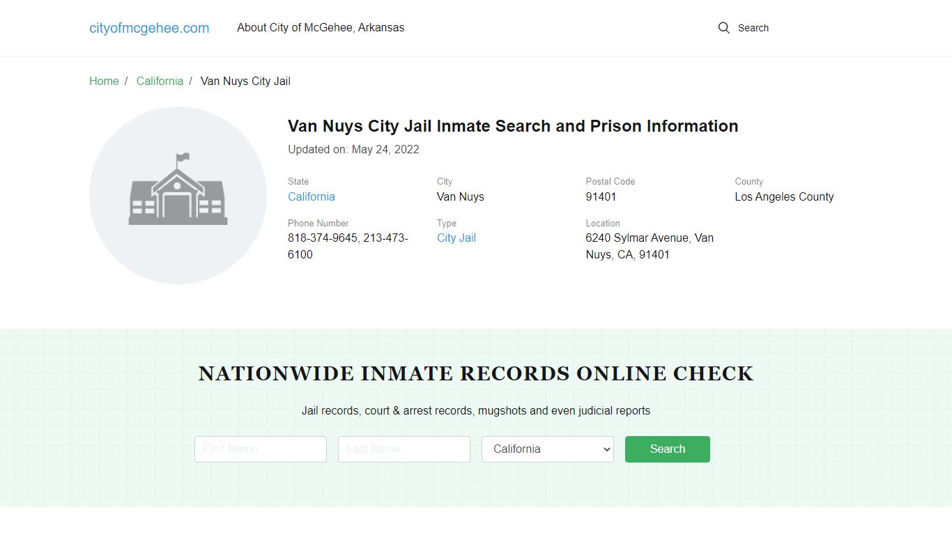 Van Nuys City Jail Inmate Search and Prison Information